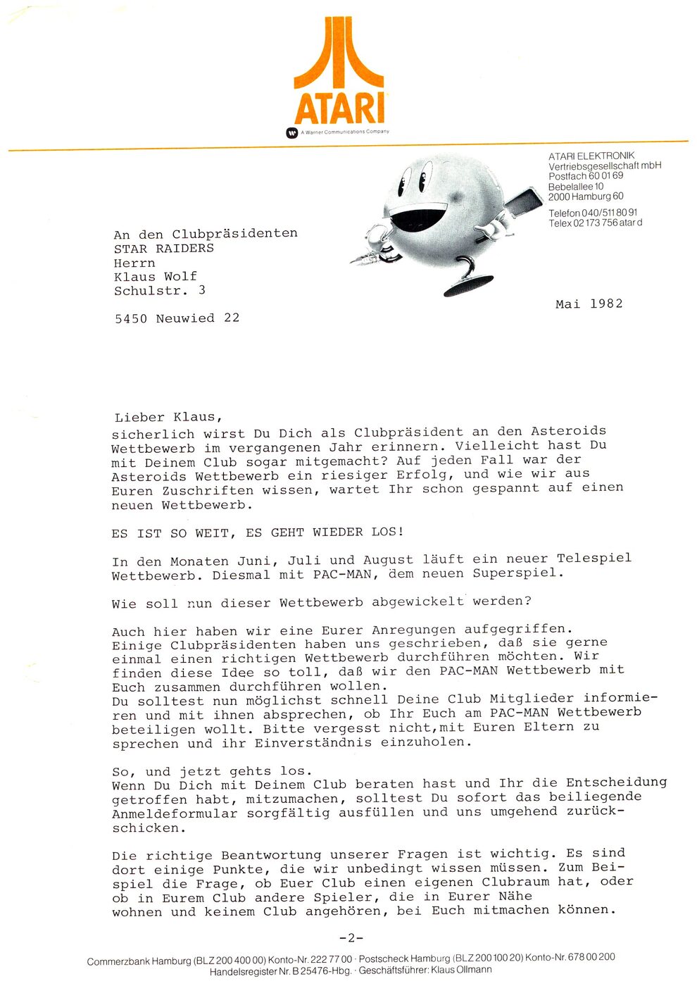 Mai 1982: Pac-Man Einladung