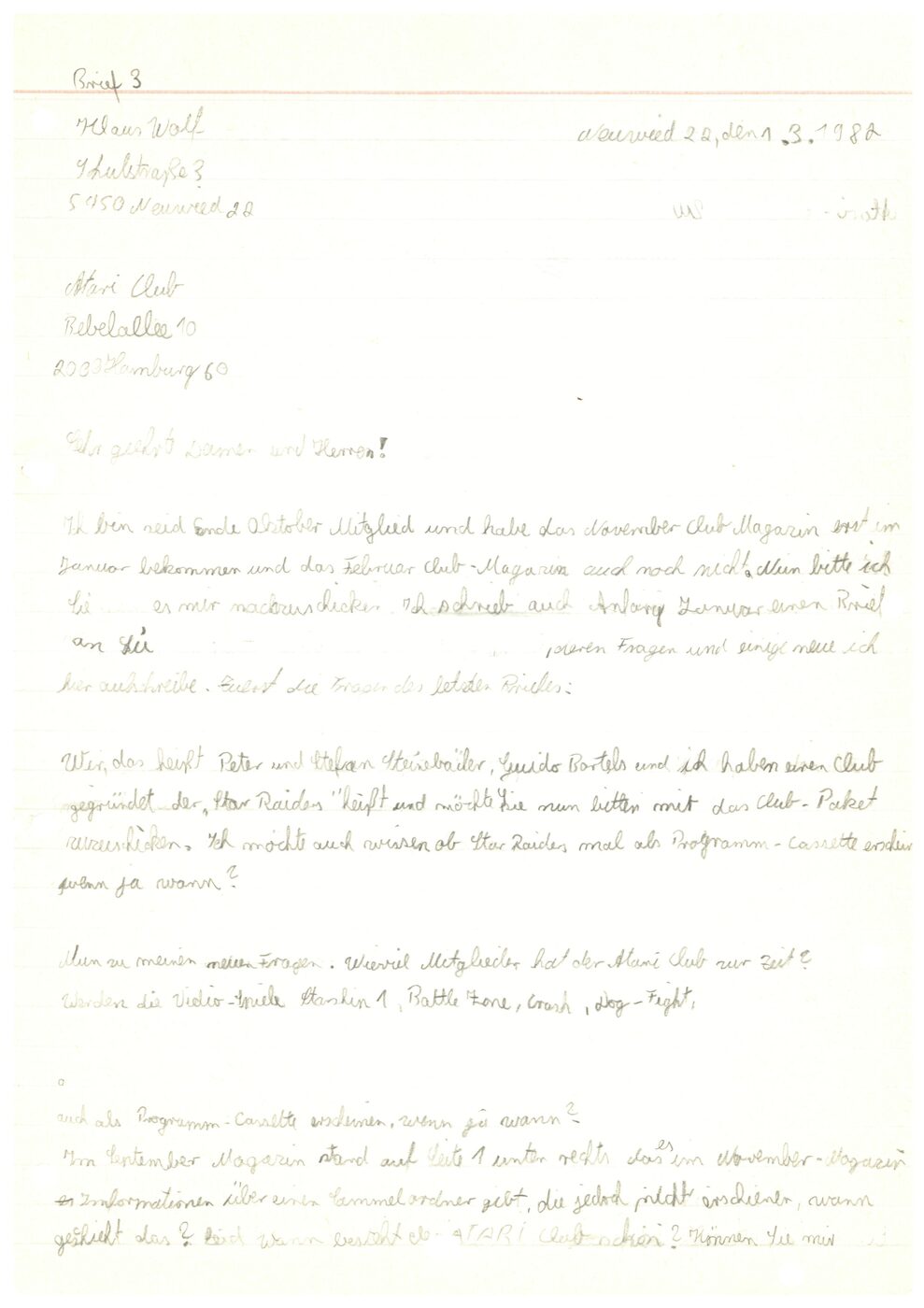 März 1982: Brief Seite 1