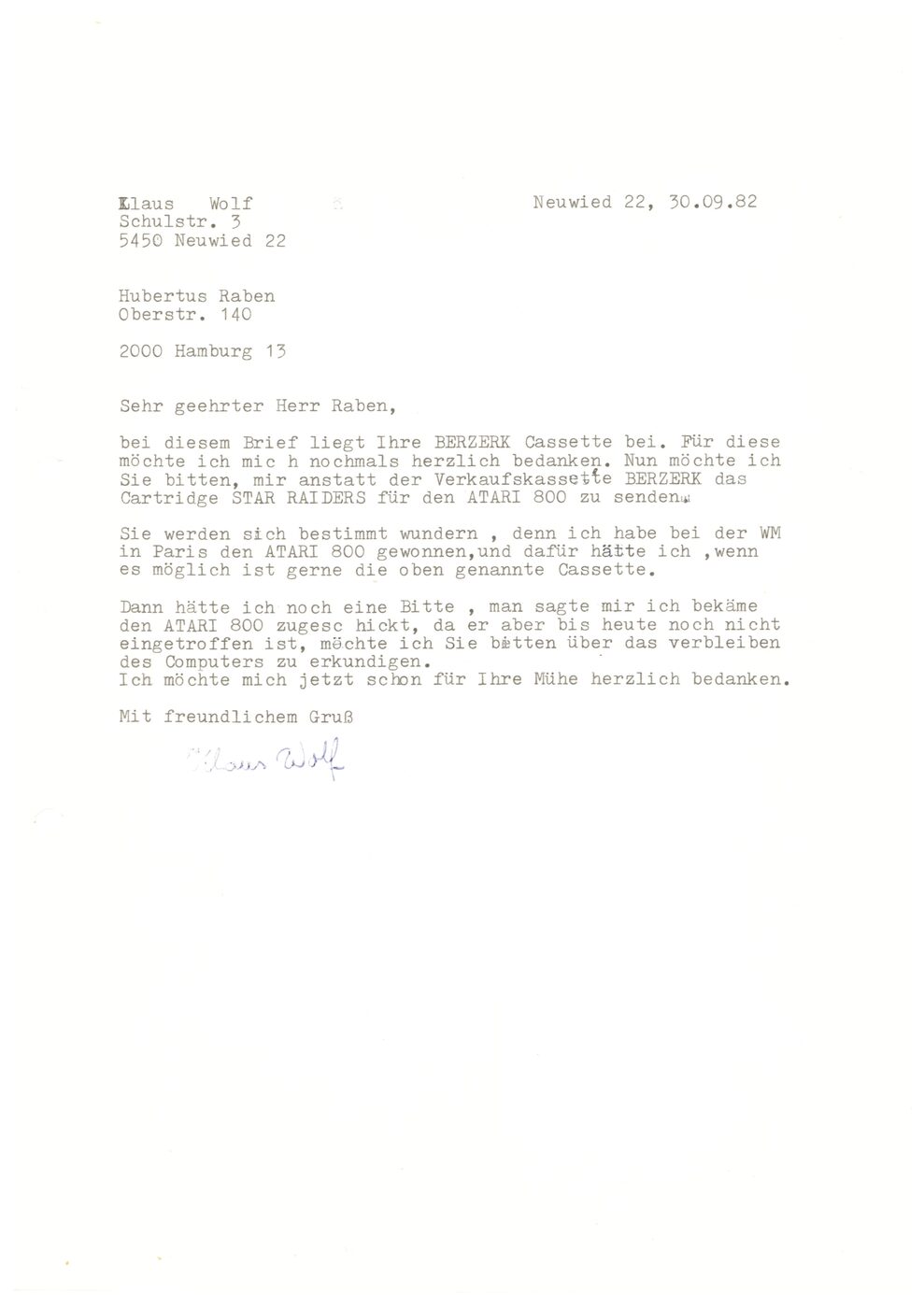 30. Sept. 1982: Preis-Brief