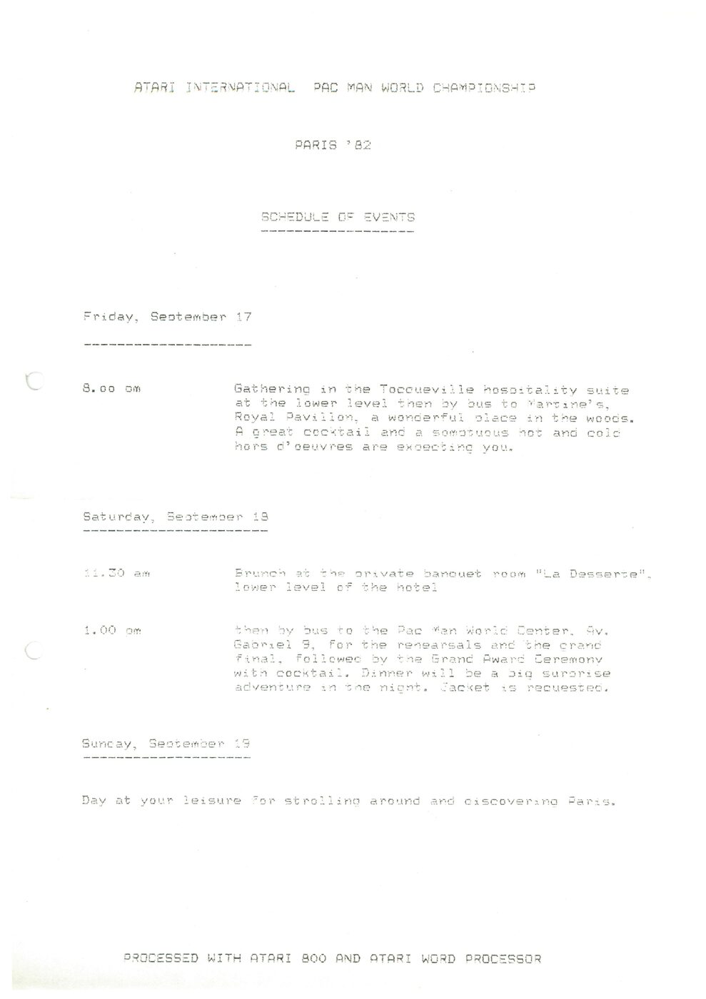 Schedule of Events