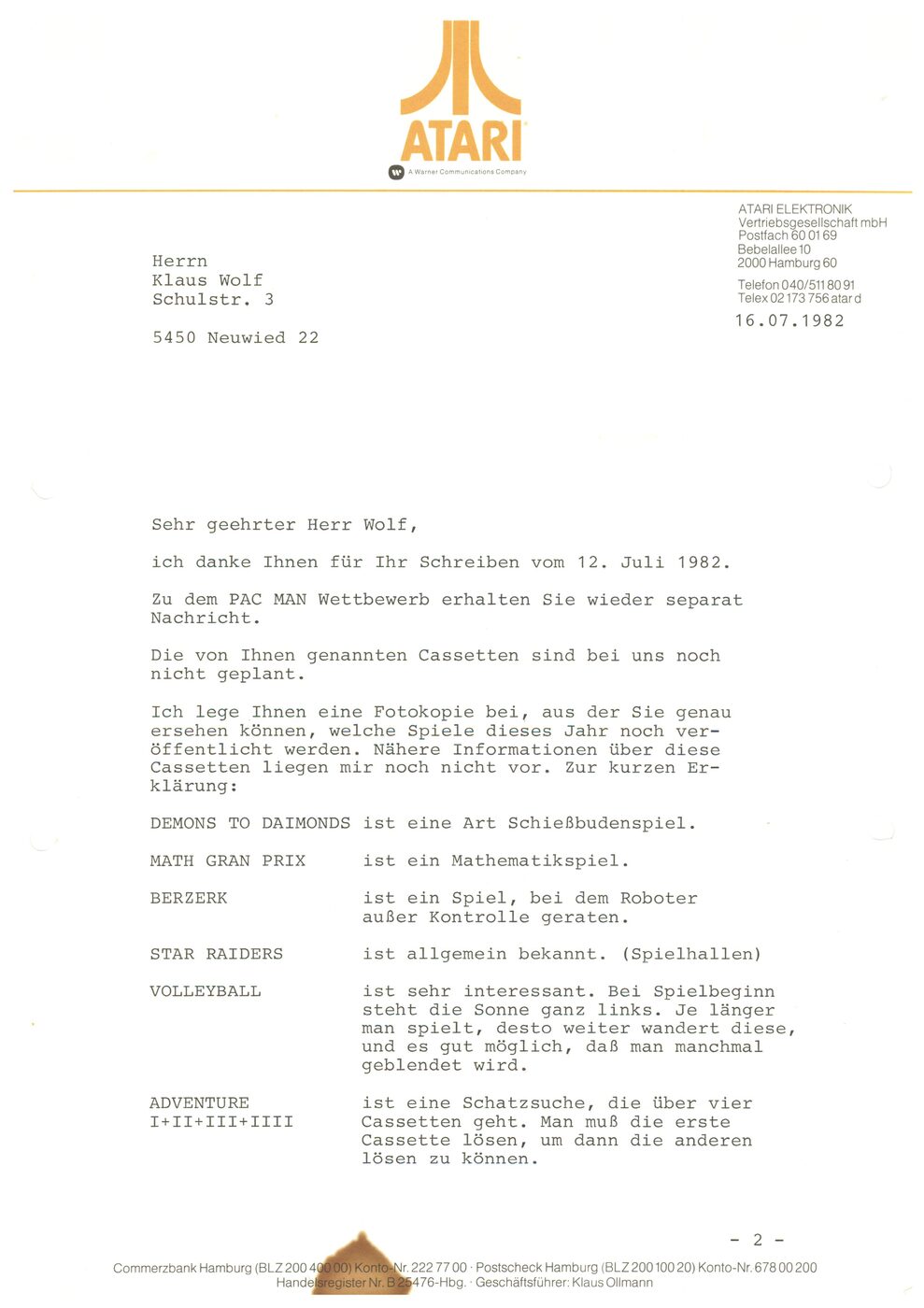 Juli 1982: Spielbeschreibungen S.1