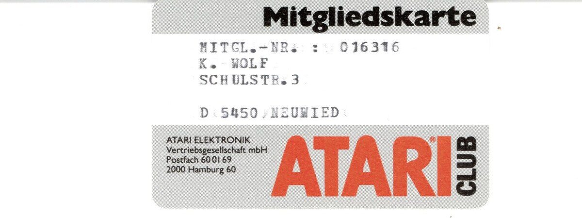 Atari Club Mitgliedskarte Vorderseite