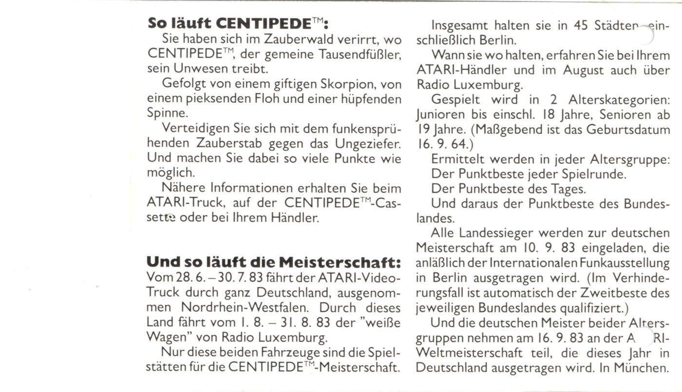 Centipede Flyer Innenseite