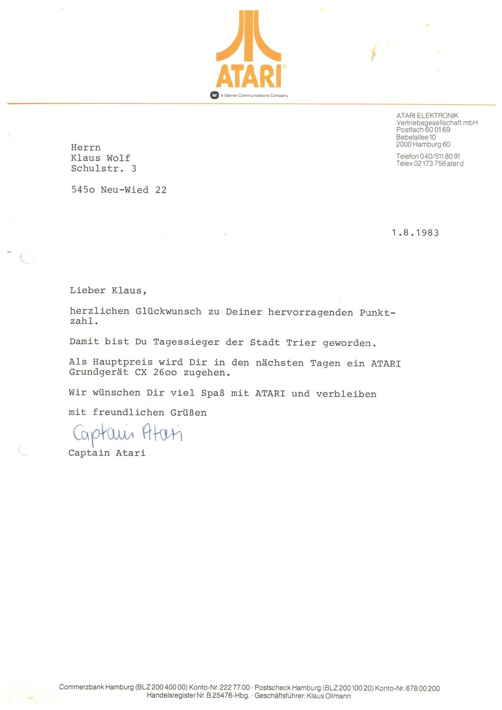 1. Aug. 1983: Tagessieger Trier